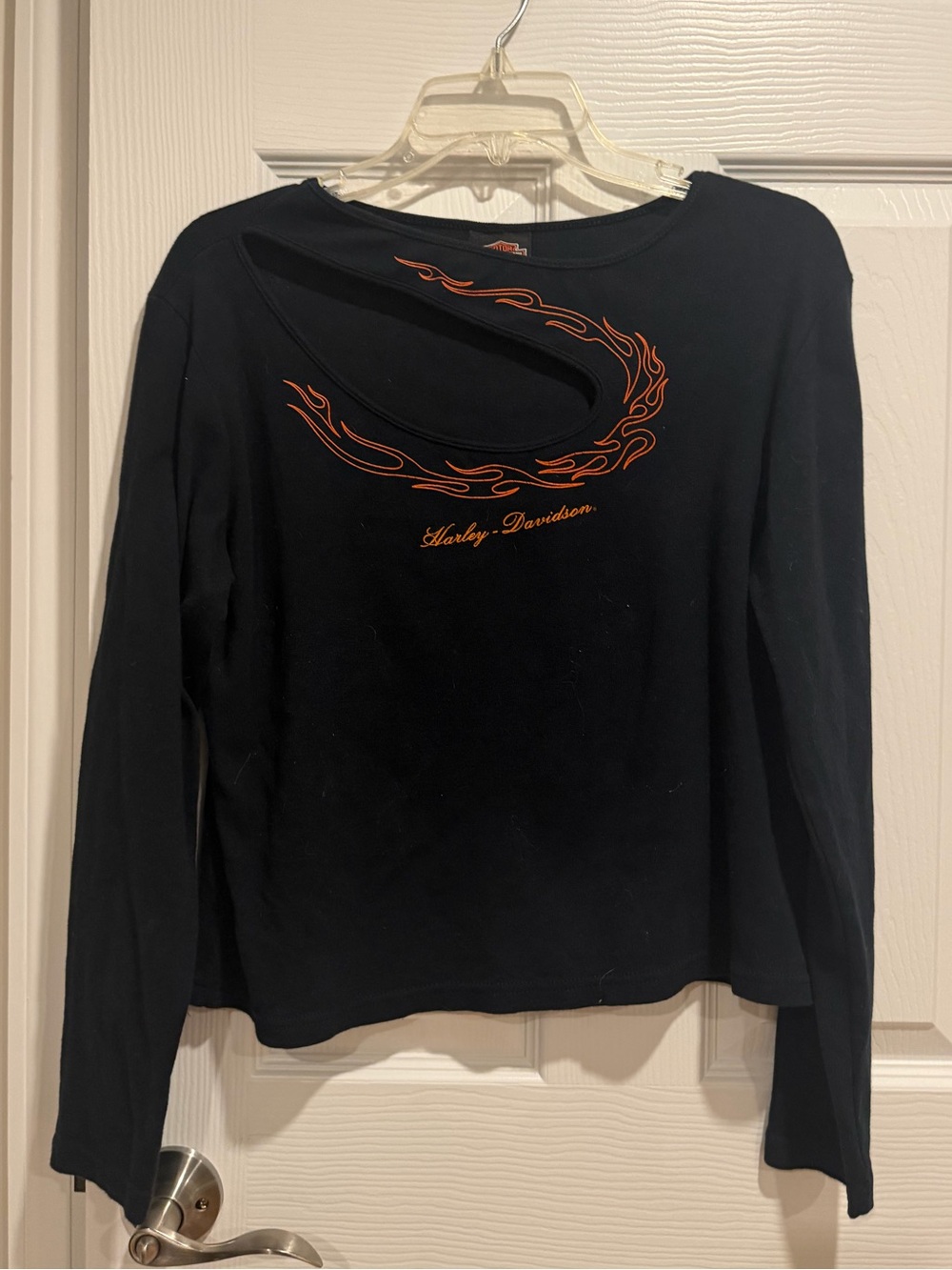 🔥RARE VINTAGE Harley-Davidson Black Flame Cutout Long Sleeve  ROCHELLE PARK NJ